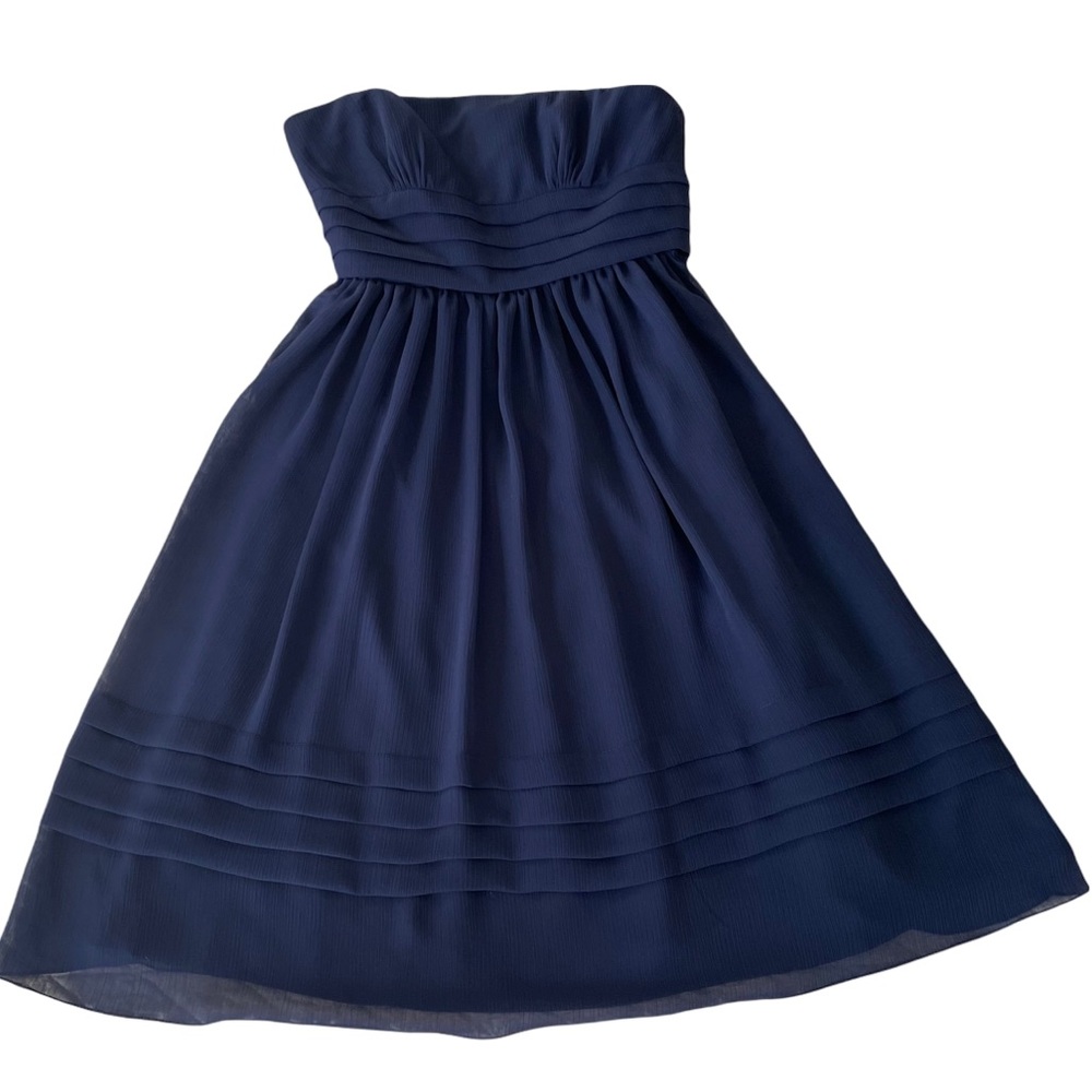 NWT David’s Bridal Navy Strapless Chiffon Dress Cocktail Prom Special Event Sz 4